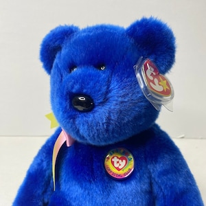 Ty Clubby the Bear Beanie Buddies Plush Blue Teddy Bear Official Club BBOC 14&quot; Tall 1999 Stuffed Animal Toy