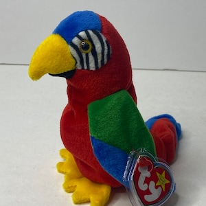 Rare Ty Jabber the Parrot Beanie Baby Plush Parrot W/ Tags  6&quot; Tall 1998 Stuffed Animal Toy