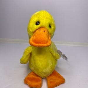 Ty Quackers the Duck Beanie Buddies Plush Yellow Duck W/ Tags 9&quot; Tall 1998 Stuffed Animal Toy