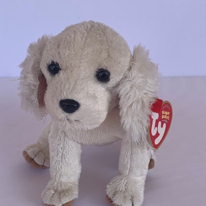 Ty Laptop the Dog Beanie Babies Peluche Cocker Spaniel con etiquetas 8" de largo 2004 Juguete de peluche