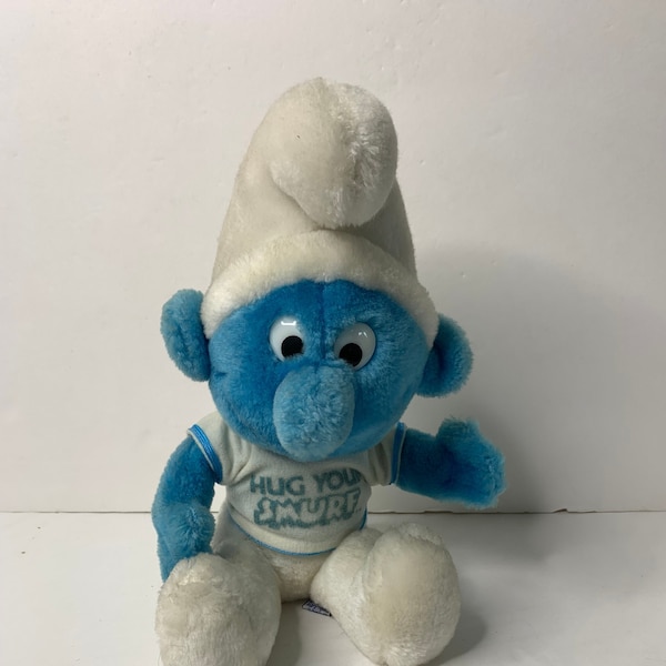 Wallace Berrie Plush Smurf "Hug Your Smurf" 11" Tall 1979 Peyco Stuffed Animal Toy