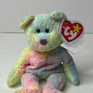 Ty Groovy the Bear Beanie Baby Plush Rainbow Bear W/ Tags 8&quot; Tall 1999 Stuffed Animal Toy