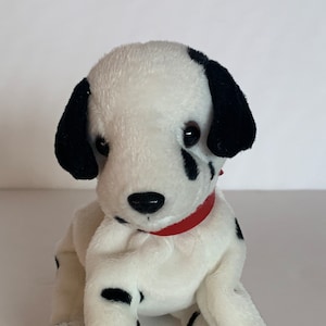 Ty Dizzy the Dalmatian Puppy Beanie Babies Plush Puppy Dog Black Ears Black Spots 8.5" Long 2001 Stuffed Animal Toy