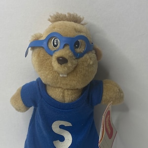Peluche de Simón de Alvin y las Ardillas con etiquetas, 8,5" de alto, 1987, Burger King