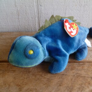 Ty Iggy the Iguana Beanie Babies Plush Iguana No Tongue W/ Tags 9.5&quot; Long 1997 Stuffed Animal Toy