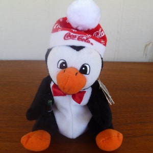 Coca Cola Plush Penguin W/ Tags 7.5&quot; Tall 1997 Stuffed Animal Toy