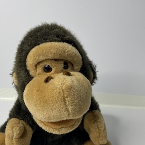 Plush Monkey Chimpanzee Hand Puppet 10&quot; Tall Sitting Vintage Stuffed Animal Toy