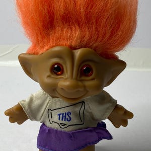 Adorable Vintage Troll Doll Red Heart in Stomach Ace Novelty Orange Hair 7&quot; Tall W/ Hair
