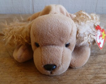 Ty Beanie Babies Plüsch Welpe Hund ""Spunky" W / Tags 9" Long 1997 Stofftier Spielzeug."