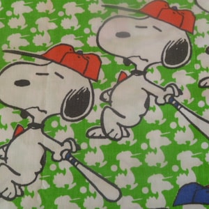 Snoopy Baseball Twin Flat Sheet Collectable Vintage Fabric 1980&#39;s
