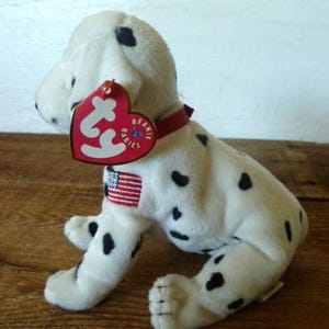 Ty Rescue the Dog – Flag on Left Leg Beanie Babies Plush Dalmatian Dog Puppy W/ Tags 8&quot; Long Stuffed Animal Toy