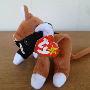Ty Chip the Cat Beanie Baby Plush Brown Black & White Cat Kitten W/ Tags 8" Long 1996 Stuffed Animal Toy