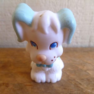 Tyco Quints Miniature Puppy Dog Blue Ears and Bow 2.5&quot; Tall 1991