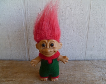 Russ Adorable Retro Troll Doll Red Hair Red and Blue Outfit