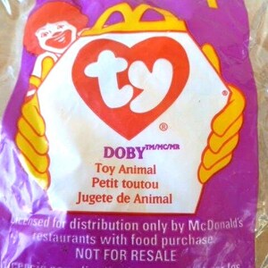 Ty Doby the Dobermann Teenie Beanie Babies Plush Puppy W/ Tags 5" Long 1998 McDonalds Happy Meal Toy #1 NIP