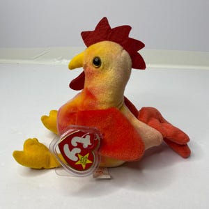 Ty Strut the Rooster Beanie Babies Plush Rooster W/ Tags 8&quot; Tall 1996 Stuffed Animal Toy
