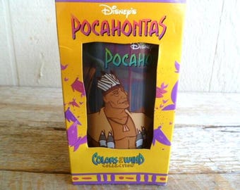 Disney Movie Pocahontas &quot;Powhatan&quot; Burger King Glass NIB 5.5&quot; Tall