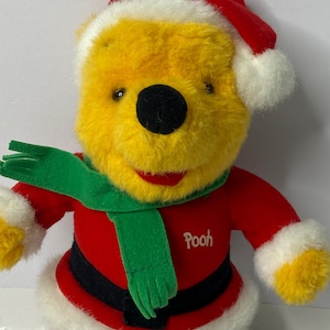 Winnie the Pooh Santa Christmas Plush 10&quot; Tall 1995 Stuffed Animal Toy