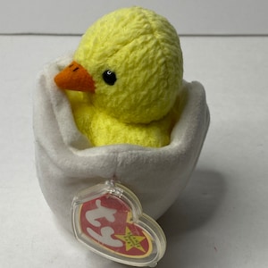 Ty Eggbert the Baby Chick Beanie Baby Plush Yellow Chick and Egg W/ Tags 6&quot; Tall 1999 Stuffed Animal Toy