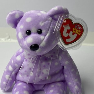 Ty Toast the Bear Beanie Babies Plush Purple Teddy Bear W/ Tags 8.5&quot; Tall 2003 Stuffed Animal Toy