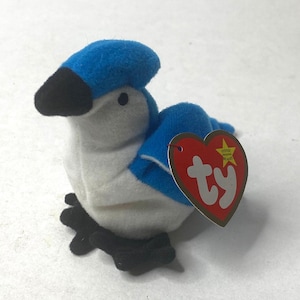 Rare Ty Rocket the Blue Jay Teenie Beanie Plush Baby Blue Jay W/ Tags 6&quot; Long 1993 Stuffed Animal Toy