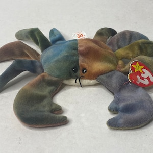 Ty Claude the Crab Plush Beanie Baby W/ Tags 9&quot; Wide 1996 Tie-Dyed Assorted Mixed Colors Stuffed Animal Toy