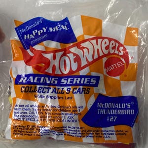 McDonalds Hot Wheels &quot;The Thunderbird #27&quot; Race Car Happy Meal Toy Mattel Vintage New in Package