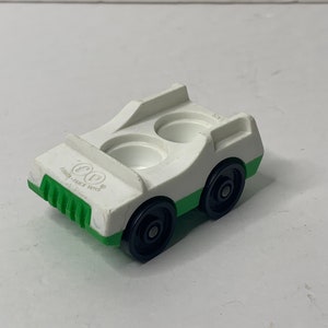 Fisher Price Little People Green and White 2 Person Car Approx 3.25&quot; X 2.25&quot; Vintage