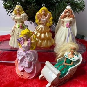 Barbie Christmas Ornaments Cake Topper 4&quot; Tall Set of 5 1992 Mattel Happy Meal Toy