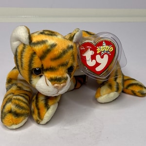 Ty India the Tiger Beanie Babies Plush Tiger W/ Tags 10&quot; Long 2000 Stuffed Animal Toy