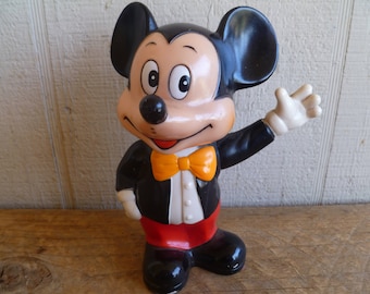 Disney Vinyl Mickey Mouse Coin Bank 6" Tall Missing Plug