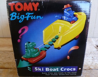 Tomy Ski Boat Crocs Bath Toy Vintage Rare Hard to Find 1991 MIB 7 Long X 4.5 Tall X 3.5 Wide Boat Etsy