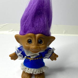 Ace Purple Rectangle Jewel Troll Doll 7&quot; Tall W/ Hair Adorable Vintage