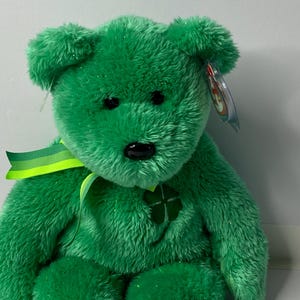 Ty Dublin the Bear Beanie Buddies Plush Green St. Patrick&#39;s Teddy Bear W/ Tags 15&quot; Tall 2003 Stuffed Animal Toy