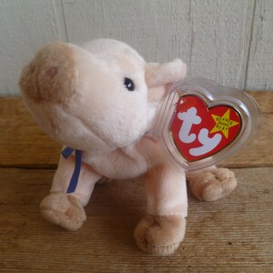 Peluche de cerdo Ty Knuckles the Pig Beanie Baby, de color rosa, con etiquetas, de 7" de largo, año 1999