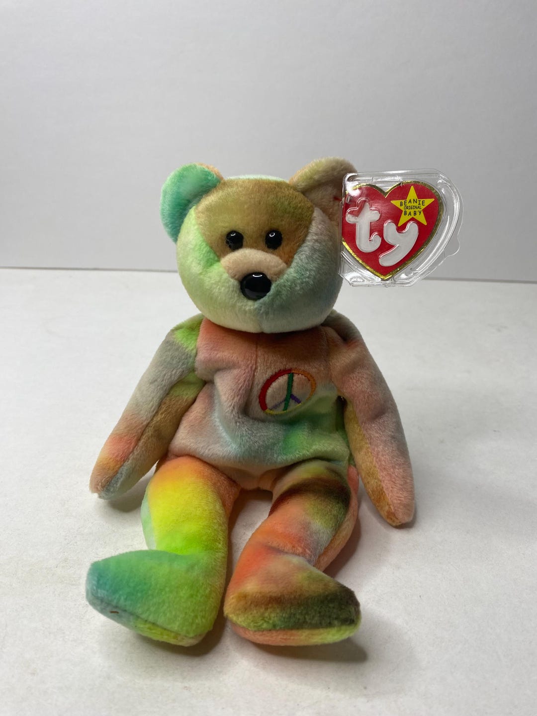 Ty Peace Bear Beanie Babies Plush Tie Dye Teddy Bear Peace Sign W/ Tags ...