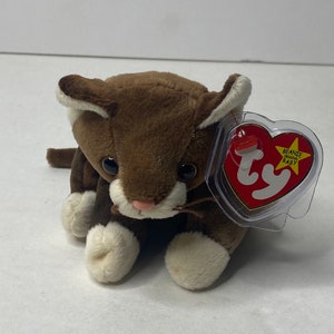 Ty Pounce the Cat Beanie Baby Plush Cat W/ Tags 8&quot; Tall 1997 Stuffed Animal Toy