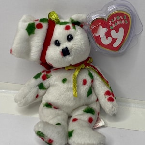 Ty 1998 Urlaub Teddy Jingle Mützen Sammlung Plüsch Weihnachtsbär W / Tags 5,5 &quot;Hoch 1998 Stofftier Spielzeug