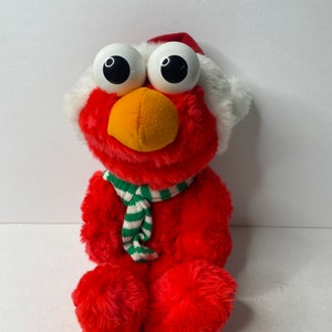 Sesame Street Muppets Plush &quot;Christmas Elmo&quot; Doll 13&quot; Tall 1997 Stuffed Animal Toy Tyco Preschool Toys