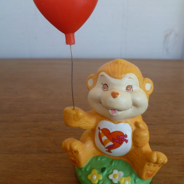 Care Bear Cousin "Playful Heart Monkey' Ceramic Figurnie With Balloon Cake Topper 2.75" Tall