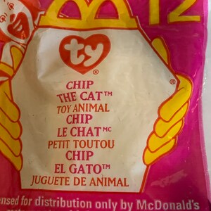 Ty Teenie Beanie Baby Plush Calico "Chip"  W/ Tags McDonalds Happy Meal Toy #12 7" Long 1999 * SKU 13, 39, 47