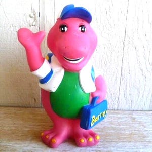 Topper na tort Barney Bank z PCV, 7 cali wysokości, 1992, Lyons Group Plug, brak koloru, wyblakły