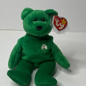 Ty Erin the St. Patrick Day Bear Beanie Baby Plush Green Teddy Bear St. Patrick W/ Tags 8.5&quot; Tall 1997 Stuffed Animal Toy