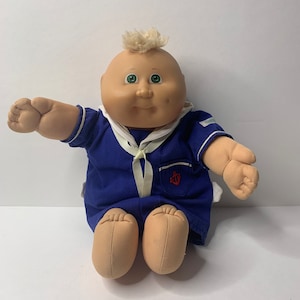 Cabbage Patch Kids Preemie Doll &quot;Sailor&quot; Blond Hair Tuft Green Eye 14&quot; Tall 1982 Stuffed Toy Doll