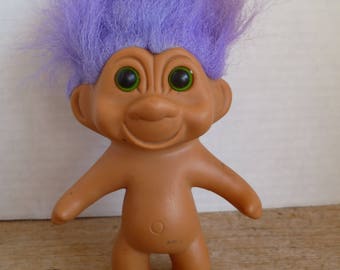 TNT Troll Doll Purple Hair 6.5" Tall 1991 Adorable Vintage