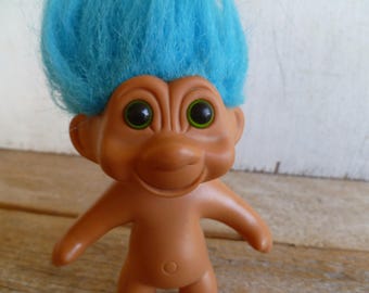 TNT Troll Doll Blue Hair 8" Tall 1991 Adorable Vintage