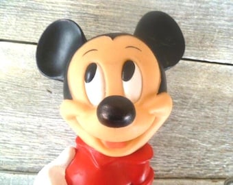 Disney Mickey Mouse Vinyl Coin Bank 11" Tall Plug Missing
