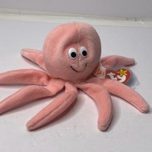 Ty Inky the Octopus Beanie Baby Plush Pink Octopus W/ Tags 7&quot; Long 1993 Stuffed Animal Toy