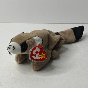 Ty Ringo the Raccoon Beanie Babies Plush Racoon W/ Tags 10&quot; Long 1995 Stuffed Animal Toy