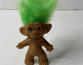Poupée troll Uneeda Good Luck Wishnik, cheveux vert lime 3" de haut avec cheveux
